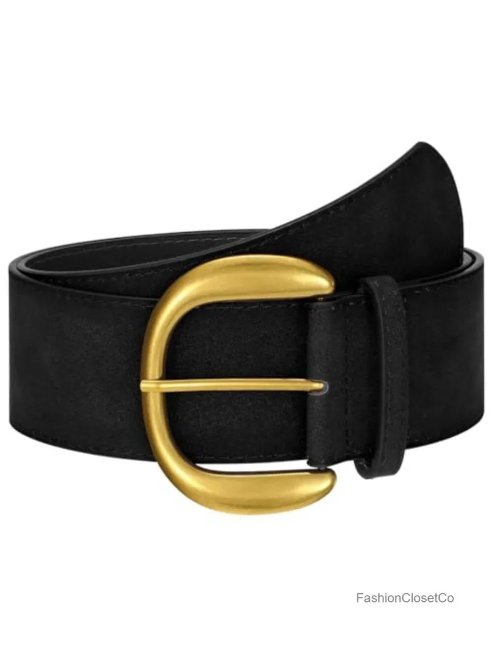 Wide Faux Leather Belt Gold Buckle Chunky Waist Belt